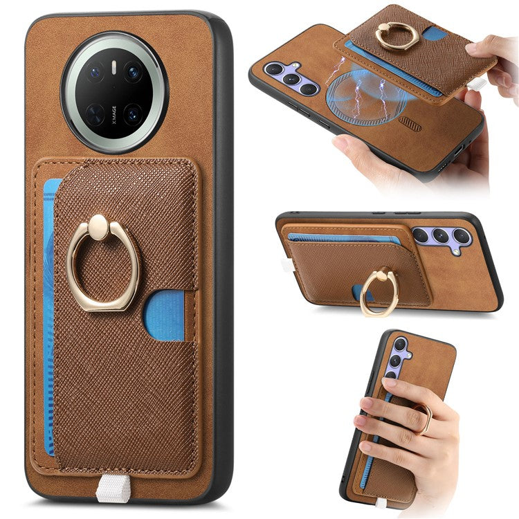 For Huawei Mate 70 Case Ring Kickstand Leather + TPU + PC Phone Cover Detachable Card Holde - TechGearPal
