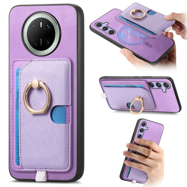For Huawei Mate 70 Case Ring Kickstand Leather + TPU + PC Phone Cover Detachable Card Holde - TechGearPal
