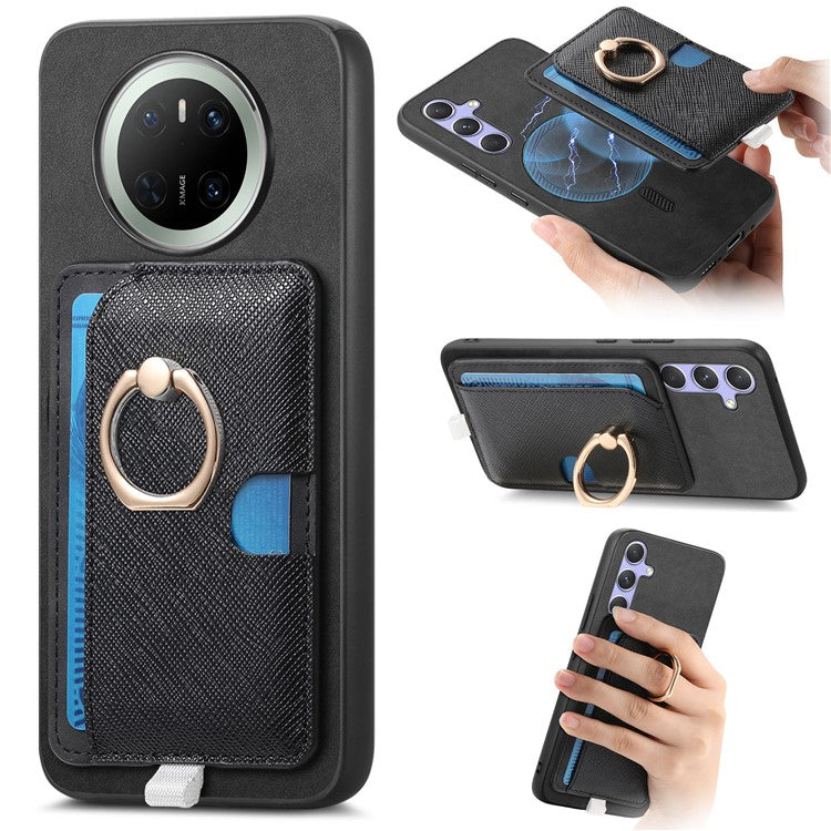For Huawei Mate 70 Case Ring Kickstand Leather + TPU + PC Phone Cover Detachable Card Holde - TechGearPal