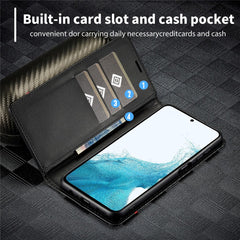 LC.IMEEKE For Samsung Galaxy A56 5G Case Carbon Fiber Texture Phone Cover Stand Card Holder