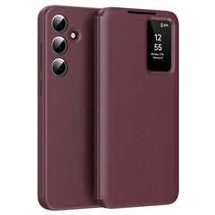 For Samsung Galaxy S25 Leather Phone Case with View Window Card Slot