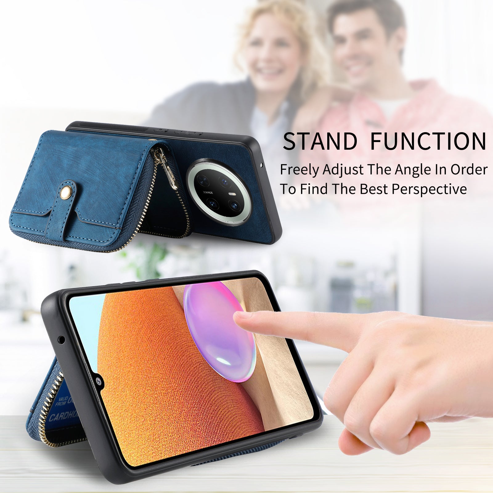 For Huawei Mate 70 PU Leather Phone Back Cover with Zipper Card Holder and Long Stra - TechGearPal
