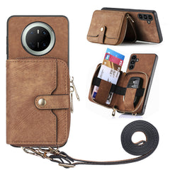 For Huawei Mate 70 PU Leather Phone Back Cover with Zipper Card Holder and Long Stra - TechGearPal