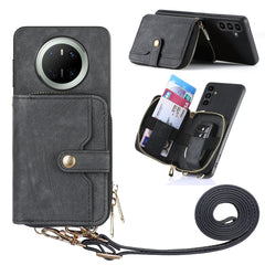 For Huawei Mate 70 PU Leather Phone Back Cover with Zipper Card Holder and Long Stra - TechGearPal
