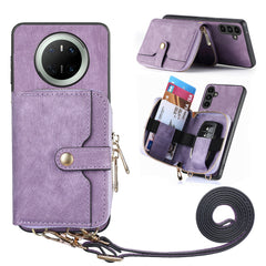 For Huawei Mate 70 PU Leather Phone Back Cover with Zipper Card Holder and Long Stra - TechGearPal