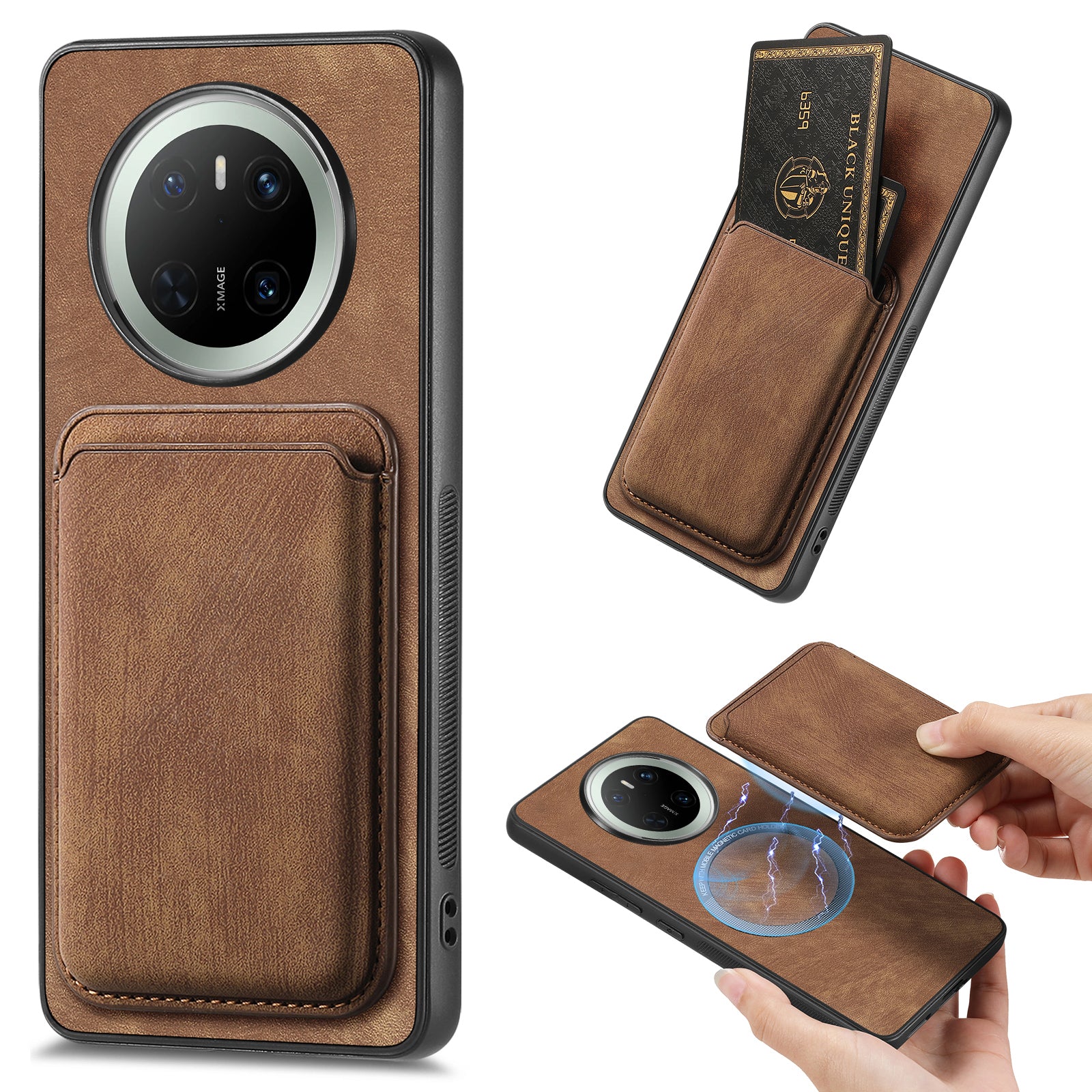 For Huawei Mate 70 Case Compatible with MagSafe Leather Back Cover with Detachable Card Holde - TechGearPal