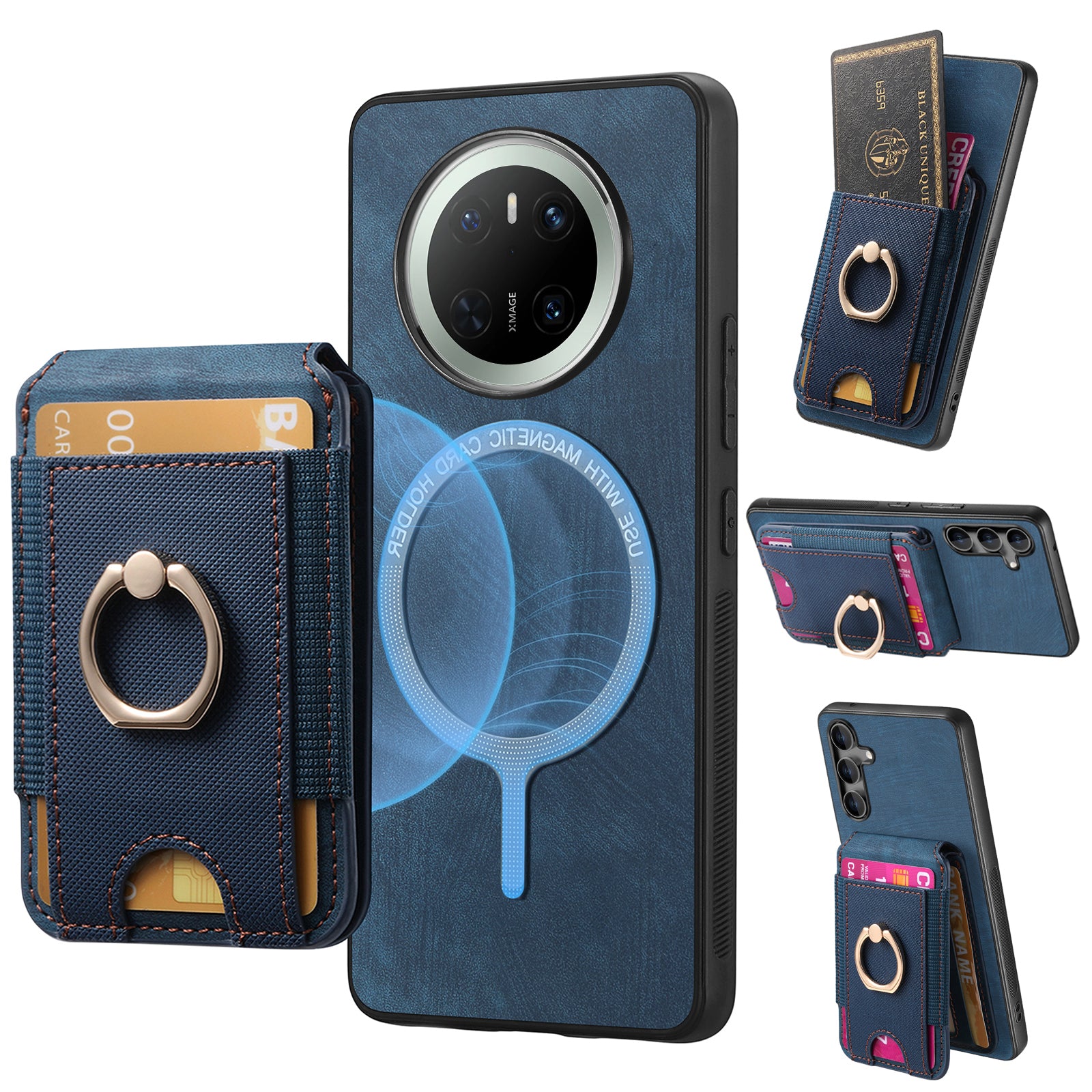 For Huawei Mate 70 Case Compatible with MagSafe Leather Back Cover with Detachable Card Holder Kickstan - TechGearPal