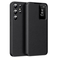 Étui en cuir pour Samsung Galaxy S24 Ultra avec fenêtre transparente et emplacement pour carte 