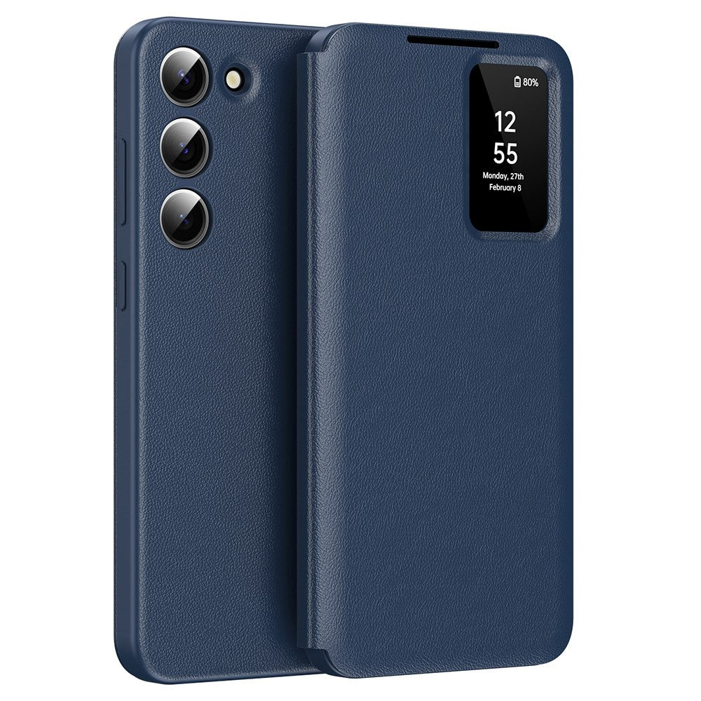 Étui en cuir pour Samsung Galaxy S23 avec fenêtre transparente et emplacement pour carte 