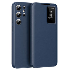 For Samsung Galaxy S23 Ultra Case Leather Phone Cover with View Window Card Slot