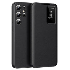 For Samsung Galaxy S23 Ultra Case Leather Phone Cover with View Window Card Slot