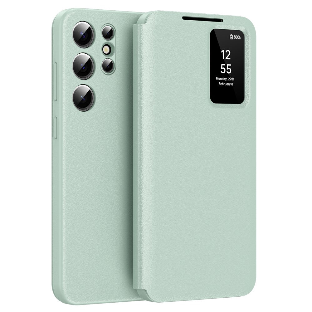 For Samsung Galaxy S23 Ultra Case Leather Phone Cover with View Window Card Slot
