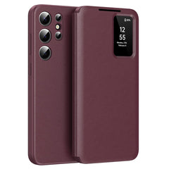 For Samsung Galaxy S25 Ultra Case Leather Phone Cover with View Window Card Slot