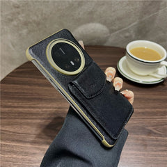 DENIOR For Huawei Mate 70 Magnetic Case Genuine Cow Leather PC Kickstand Phone Cover with Card Holde - TechGearPal