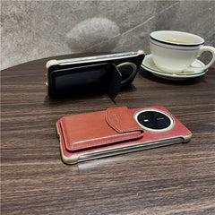 DENIOR For Huawei Mate 70 Magnetic Case Genuine Cow Leather PC Kickstand Phone Cover with Card Holde - TechGearPal