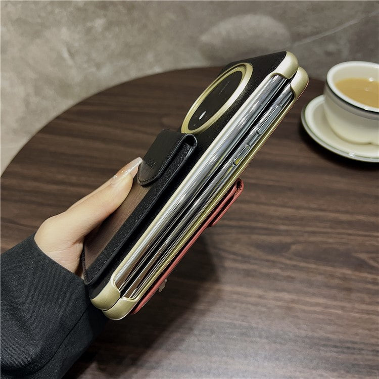 DENIOR For Huawei Mate 70 Magnetic Case Genuine Cow Leather PC Kickstand Phone Cover with Card Holde - TechGearPal