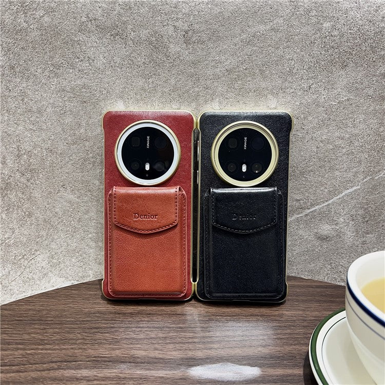 DENIOR For Huawei Mate 70 Magnetic Case Genuine Cow Leather PC Kickstand Phone Cover with Card Holde - TechGearPal