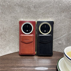 DENIOR For Huawei Mate 70 Magnetic Case Genuine Cow Leather PC Kickstand Phone Cover with Card Holde - TechGearPal
