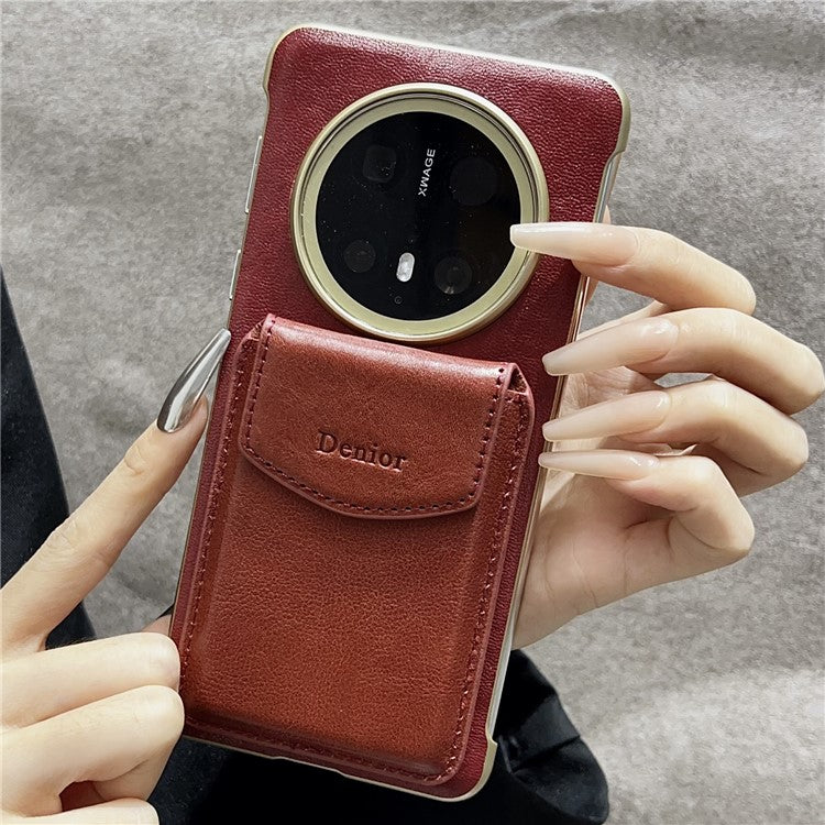 DENIOR For Huawei Mate 70 Magnetic Case Genuine Cow Leather PC Kickstand Phone Cover with Card Holde - TechGearPal
