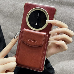DENIOR For Huawei Mate 70 Magnetic Case Genuine Cow Leather PC Kickstand Phone Cover with Card Holde - TechGearPal