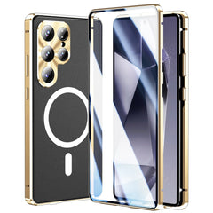 For Samsung Galaxy S25 Ultra Case Tempered Glass + Matte PC Phone Cover with Metal Frame