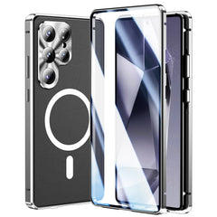 For Samsung Galaxy S25 Ultra Case Tempered Glass + Matte PC Phone Cover with Metal Frame