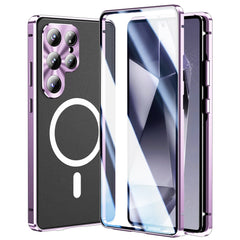 For Samsung Galaxy S25 Ultra Case Tempered Glass + Matte PC Phone Cover with Metal Frame