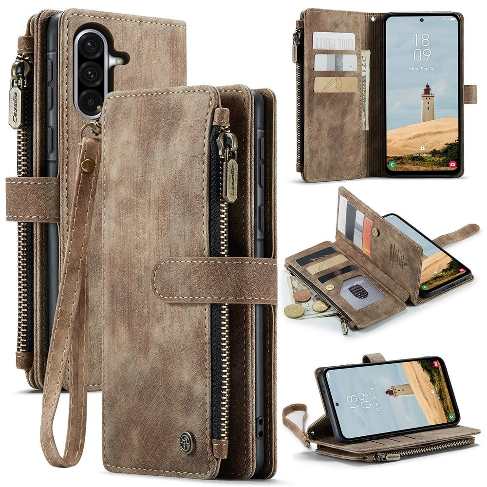 For Samsung Galaxy A56 5G Phone Cases with Strap CASEME C30 Zipper Multiple Card Holder PU Leather Cover - TechGearPal