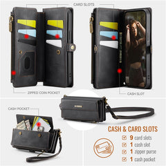 CASEME C39 Series For iPhone 13 Pro Max Case RFID Blocking 9 Card Slots Zipper Wallet Stand Leather Cover with Strap - TechGearPal