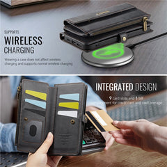 CASEME C39 Series For iPhone 13 Pro Max Case RFID Blocking 9 Card Slots Zipper Wallet Stand Leather Cover with Strap - TechGearPal