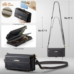 CASEME C39 Series For iPhone 13 Pro Max Case RFID Blocking 9 Card Slots Zipper Wallet Stand Leather Cover with Strap - TechGearPal