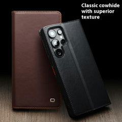 QIALINO For Samsung Galaxy S25 Ultra Case Wallet Flip Stand Phone Cover Genuine Cow Leather