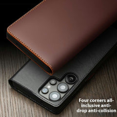 QIALINO For Samsung Galaxy S25 Ultra Case Wallet Flip Stand Phone Cover Genuine Cow Leather
