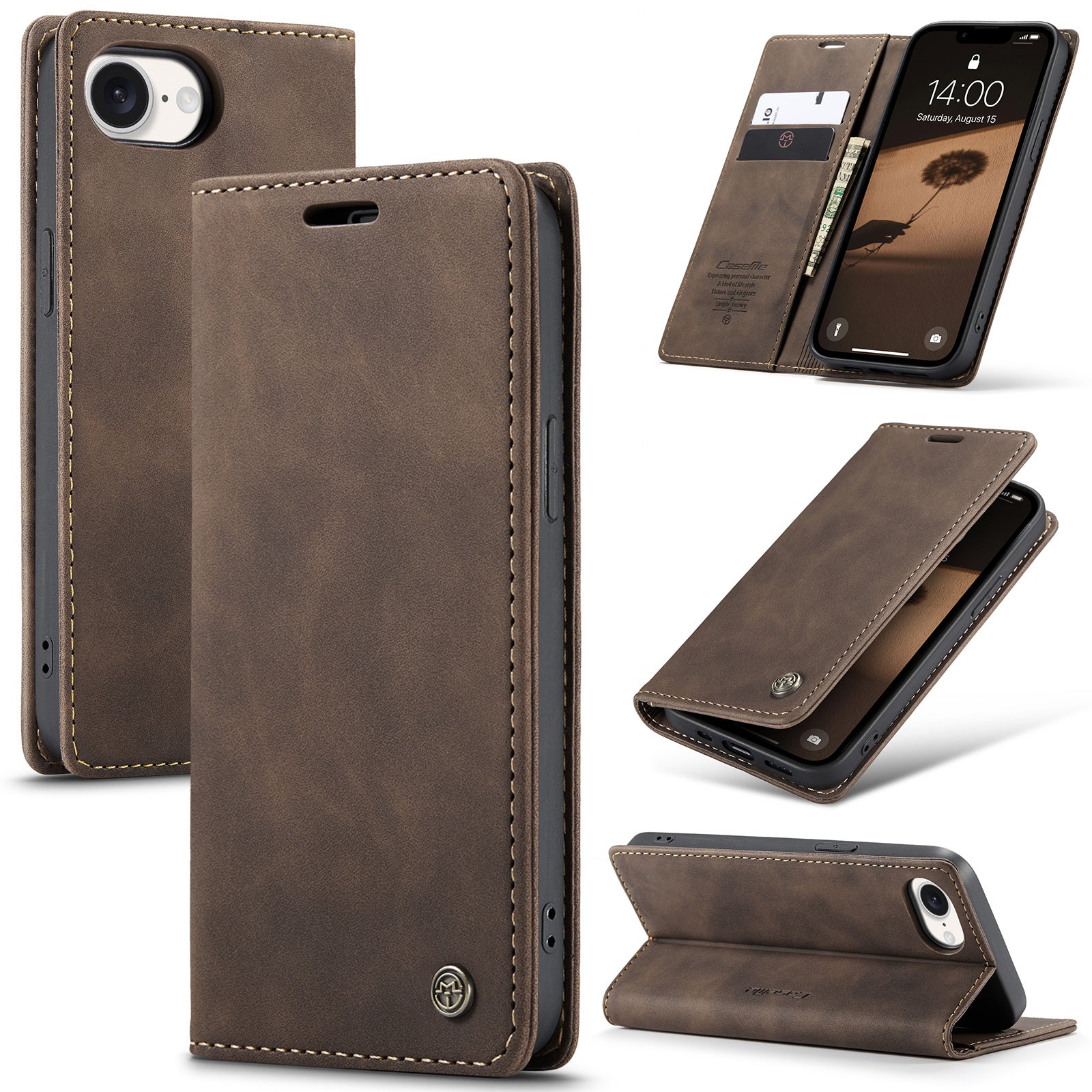For iPhone 16e Wallet Case CASEME 013 Series PU Leather Phone Cover Stand - TechGearPal
