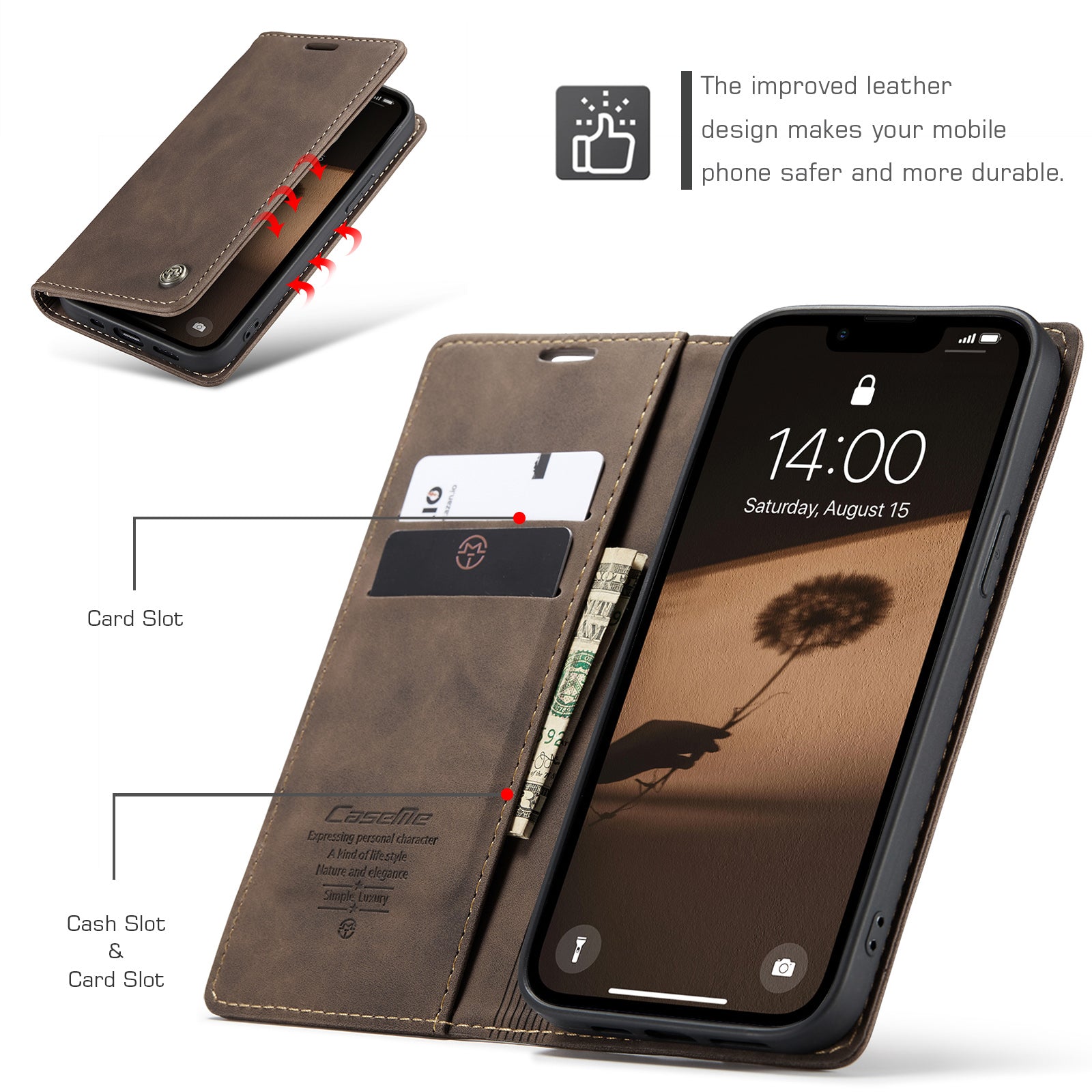 For iPhone 16e Wallet Case CASEME 013 Series PU Leather Phone Cover Stand - TechGearPal