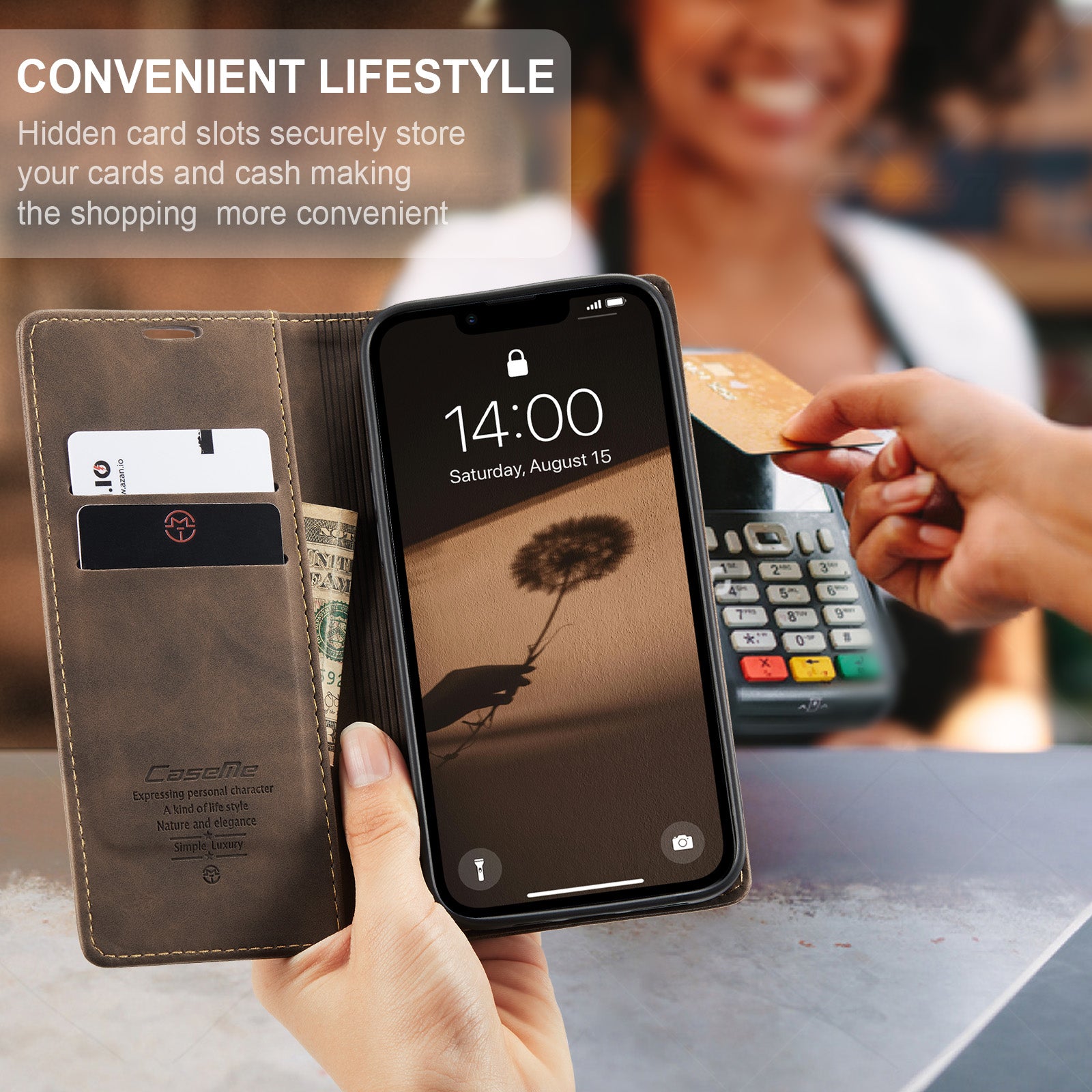 For iPhone 16e Wallet Case CASEME 013 Series PU Leather Phone Cover Stand - TechGearPal