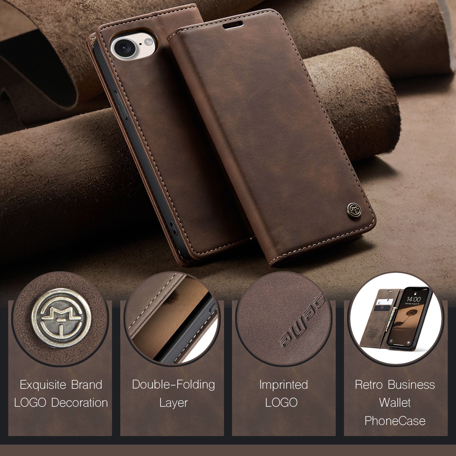 For iPhone 16e Wallet Case CASEME 013 Series PU Leather Phone Cover Stand - TechGearPal