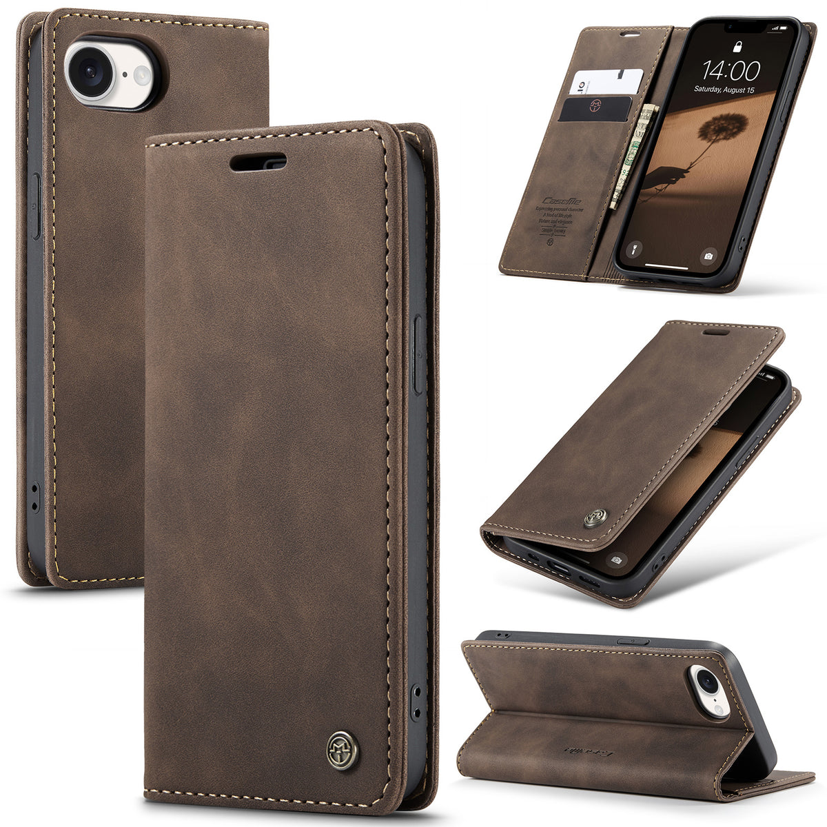 For iPhone 16e Wallet Case CASEME 013 Series PU Leather Phone Cover Stand - TechGearPal