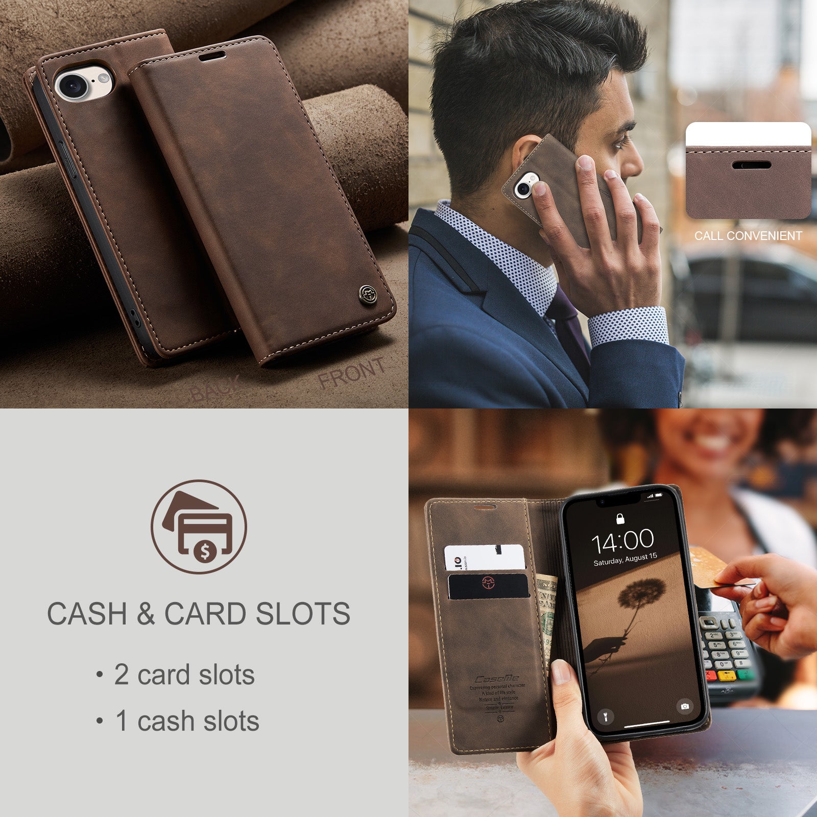 For iPhone 16e Wallet Case CASEME 013 Series PU Leather Phone Cover Stand - TechGearPal
