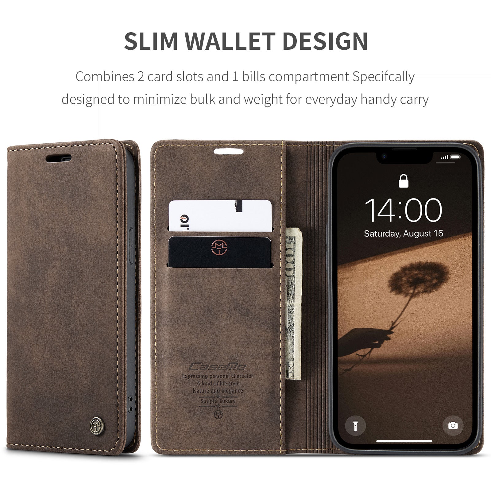 For iPhone 16e Wallet Case CASEME 013 Series PU Leather Phone Cover Stand - TechGearPal