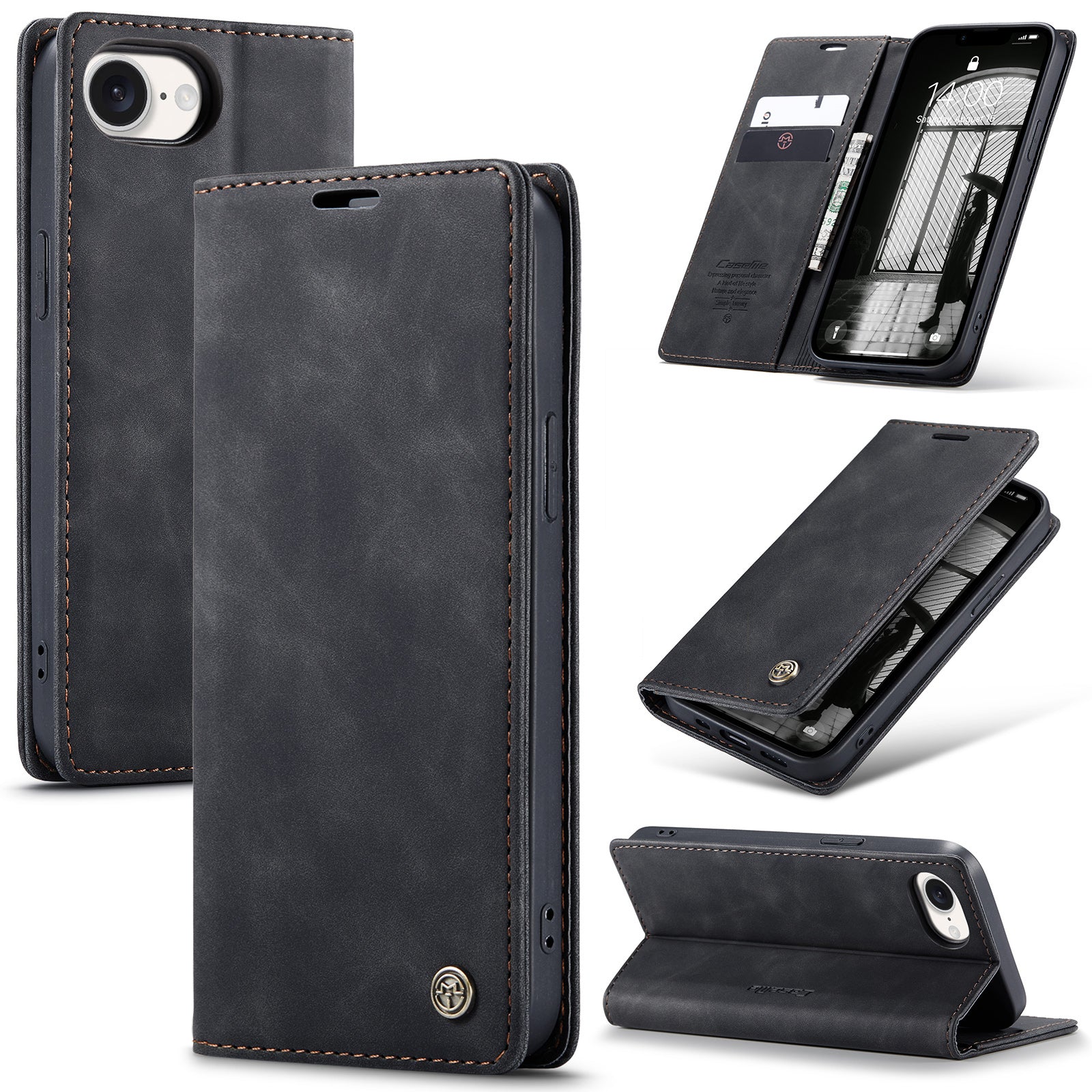 For iPhone 16e Wallet Case CASEME 013 Series PU Leather Phone Cover Stand - TechGearPal