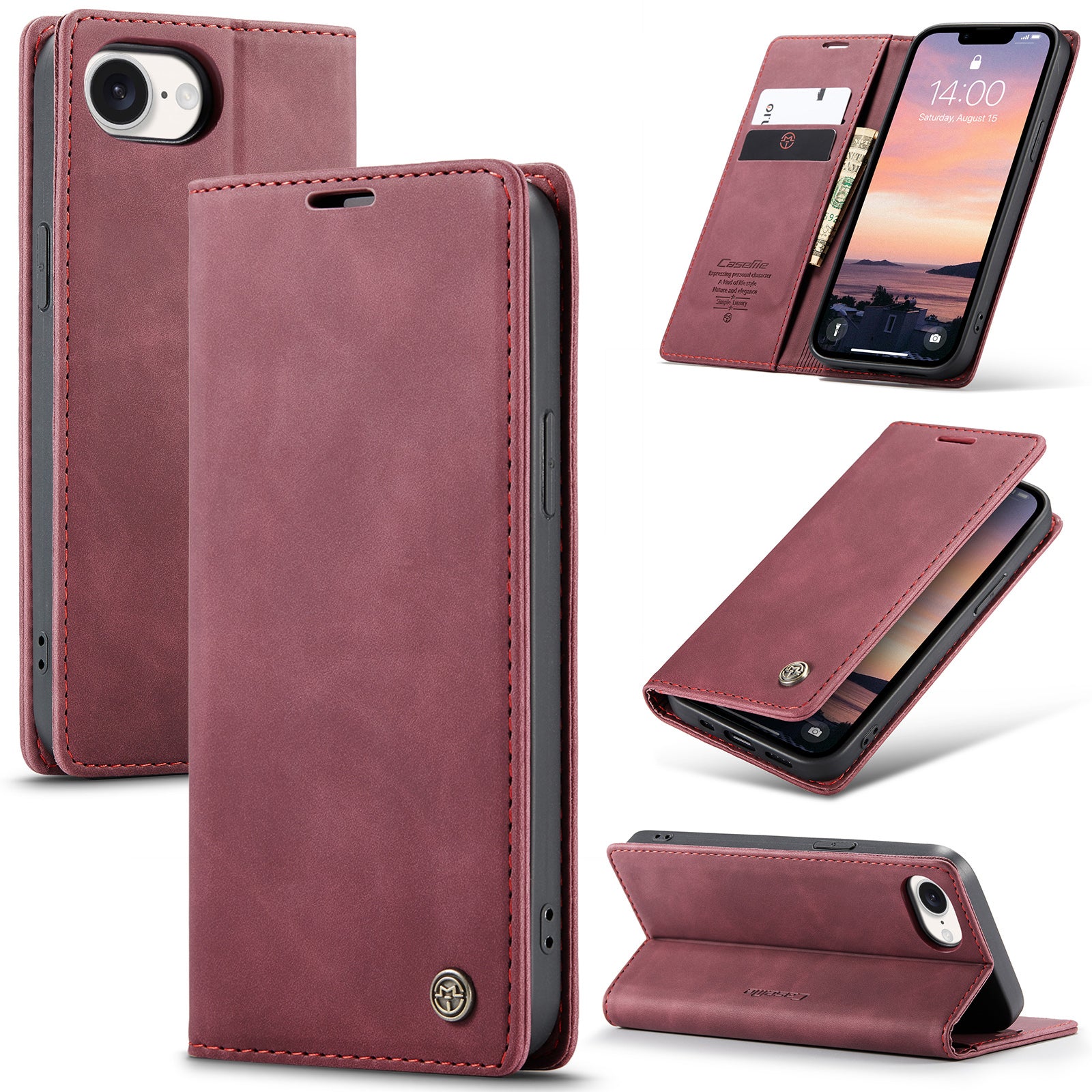 For iPhone 16e Wallet Case CASEME 013 Series PU Leather Phone Cover Stand - TechGearPal