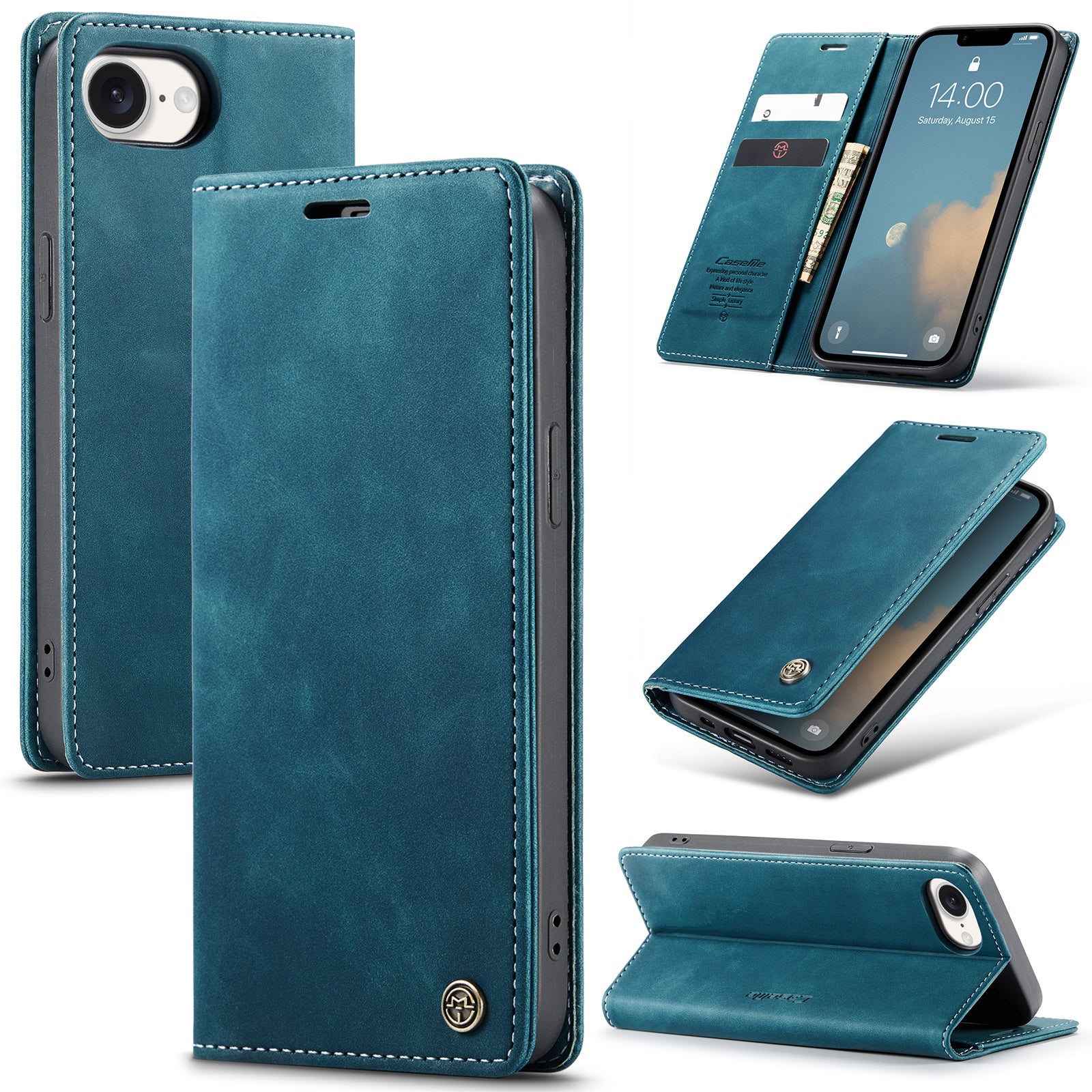 For iPhone 16e Wallet Case CASEME 013 Series PU Leather Phone Cover Stand - TechGearPal