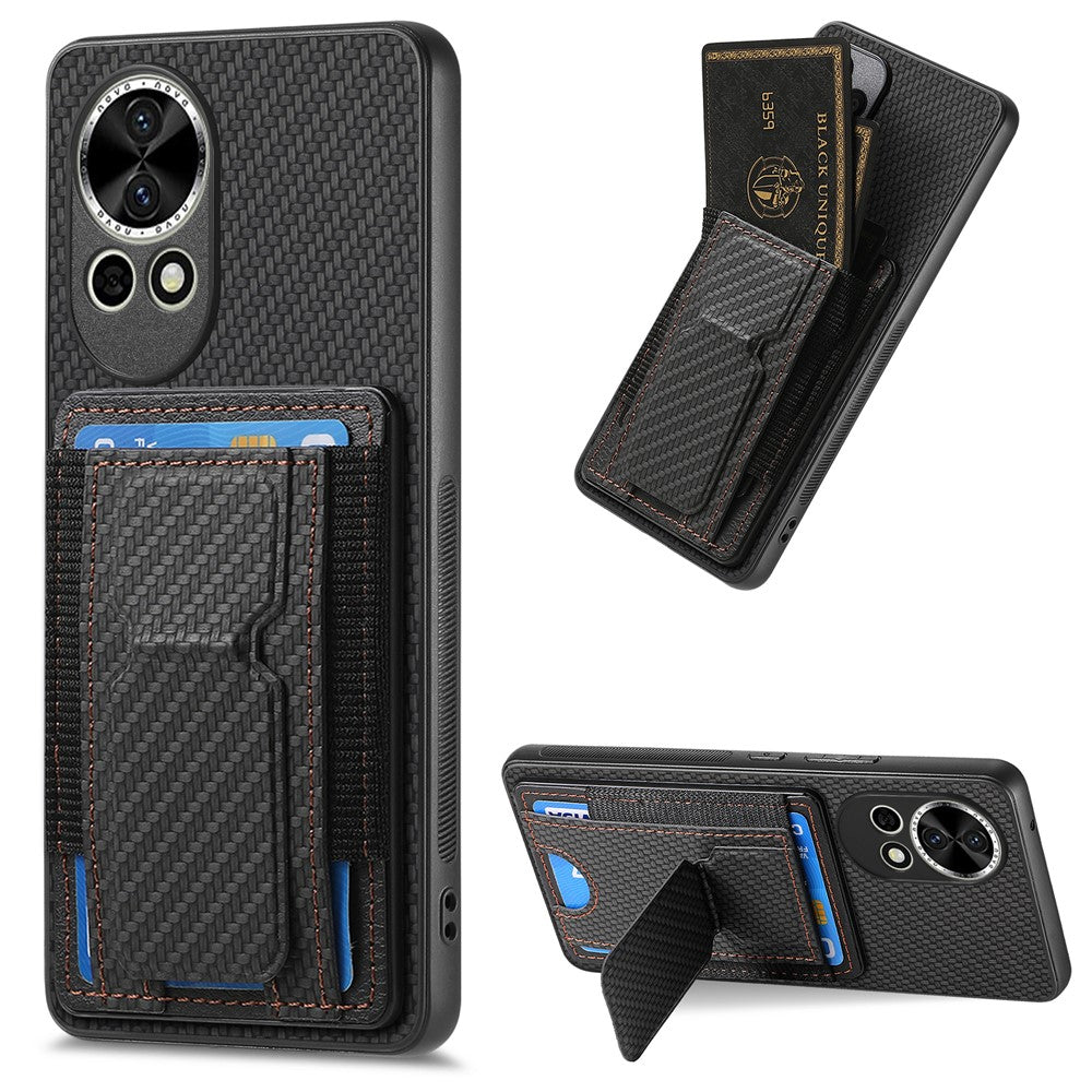 For Huawei nova 13 5G Case with Card Holder Kickstand Fiber Pattern Leather Back Cover