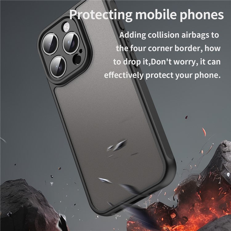 For iPhone 15 Pro Max Case Drop Proof Airbags Frosted Translucent PC + TPU Phone Back Cover - TechGearPal