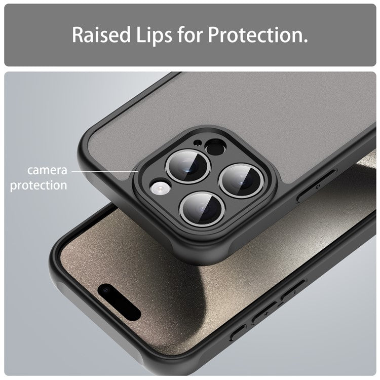For iPhone 15 Pro Max Case Drop Proof Airbags Frosted Translucent PC + TPU Phone Back Cover - TechGearPal