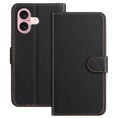 For iPhone 16 Leather Case Wallet Stand Solid Color Anti Drop Phone Cover