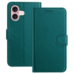 For iPhone 16 Leather Case Wallet Stand Solid Color Anti Drop Phone Cover