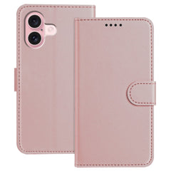 For iPhone 16 Leather Case Wallet Stand Solid Color Anti Drop Phone Cover