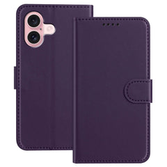 For iPhone 16 Leather Case Wallet Stand Solid Color Anti Drop Phone Cover